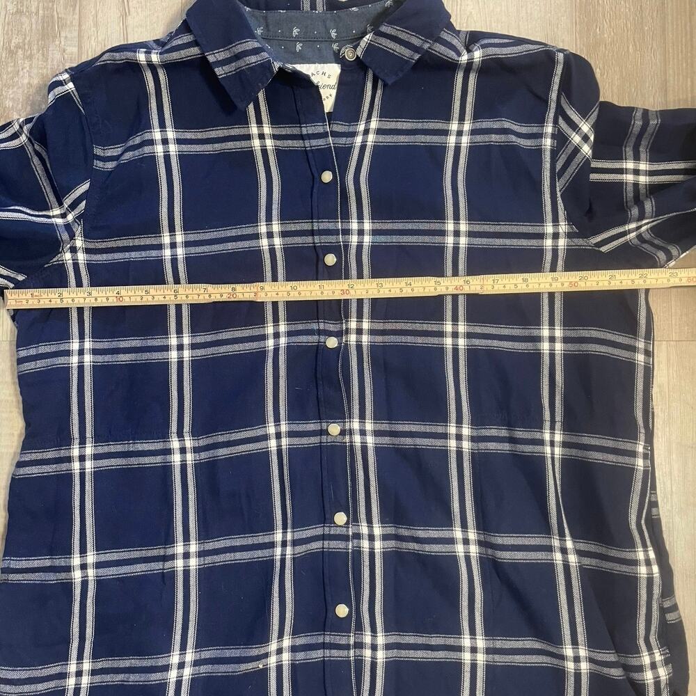Jachs Girlfriend Ladies L shirt Womens Cozy Flannel snap up blue plaid size Lg - Picture 5 of 9